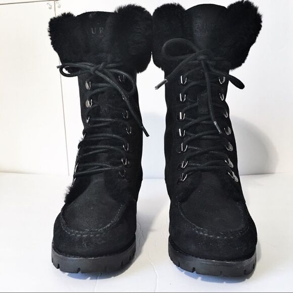 Lauren Ralph Lauren Shearling Cuffed Combat Boots - Picture 2 of 13